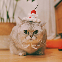 Ameo Research Institute new cat cherry cake hat cute hand-woven pet bib knitted headdress