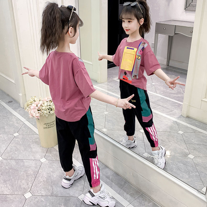 Korean girls summer suits 2022 summer new middle-aged children's short-sleeved sportswear fashion two-piece tide