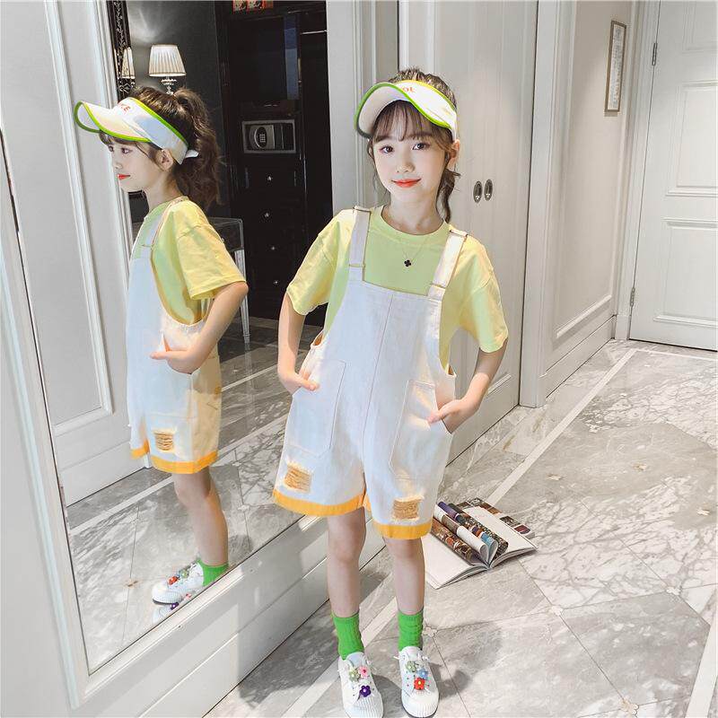 Korean girls' overalls suit 2022 new style foreign style net red summer children's summer short-sleeved casual two-piece suit