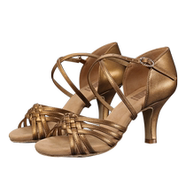 Naishikou 218 brown oil professional Latin dance shoes for women adult medium high heel soft sole dance shoes national standard Cha Cha Xia