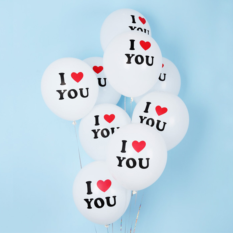 12 Inch Festive Party Wedding Balloons ILOVEYOU White Heart Lettering Proposal Engagement