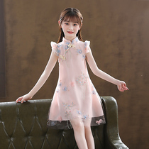 Girls cheongsam summer dress 2024 new little girl Chinese style skirt childrens chiffon childrens clothing princess dress