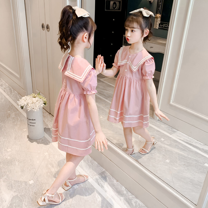 Girls summer dress short-sleeved dress 2022 new children's Western-style college style skirt little girl lapel princess dress
