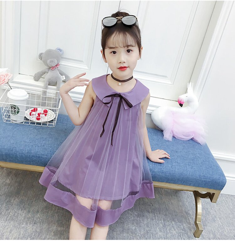 Girls mesh dress 2022 summer new little girl pleated skirt Western style vest skirt net red princess skirt