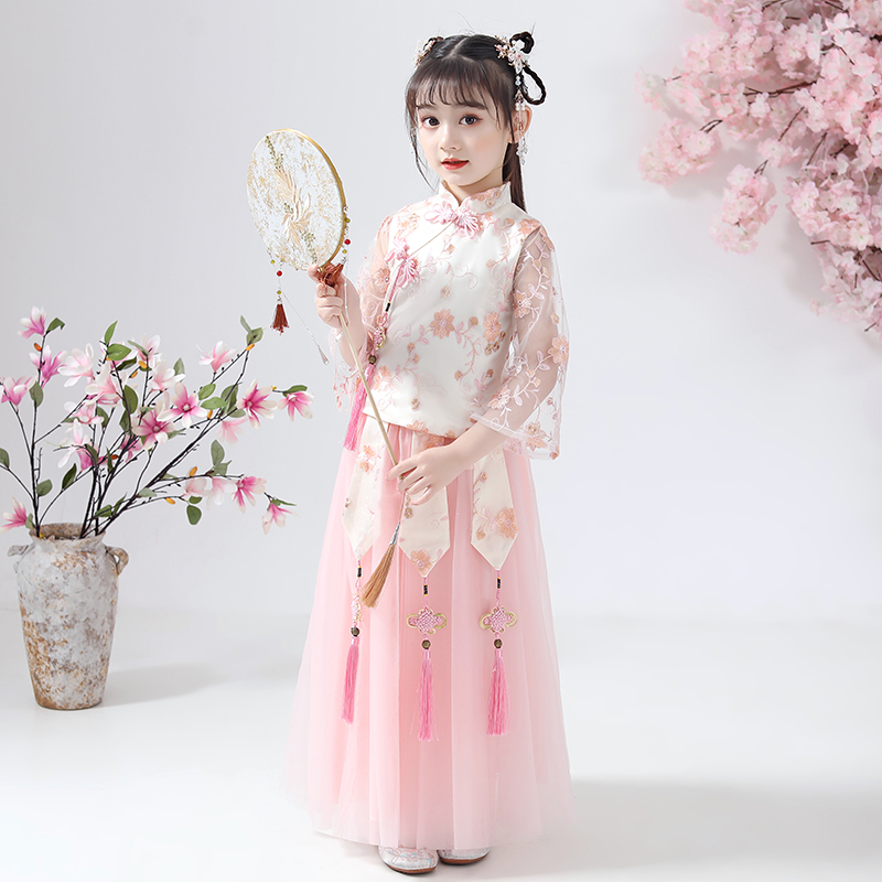 Girl's ancient clothes Hanfu Chinese wind superfairy little girl Guzheng in costume Dateng princess Xia loaded with 12-year-old dress