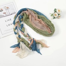 Sun-protected silk towel cap New cotton hat scarf with braid hat hand-woven multi-tied headscarf