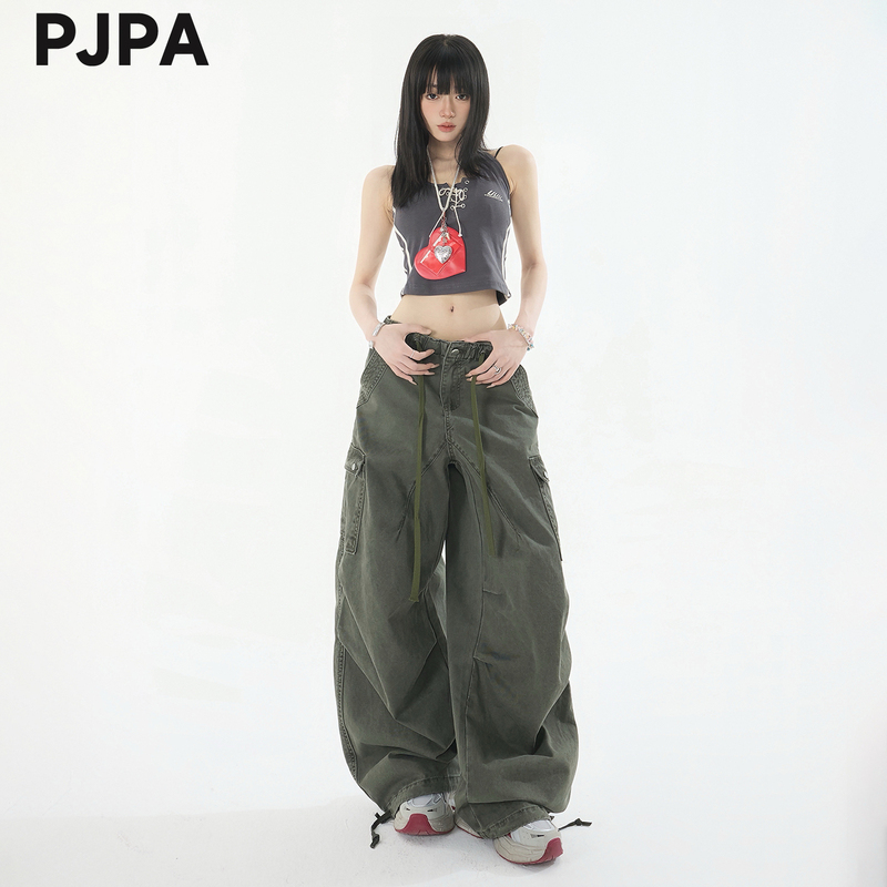 Pjpa Military Green Cargo Pants for Women 2026 New Spring and Summer Cool and Stylish Casual American Style Comfortable Relaxed Pants