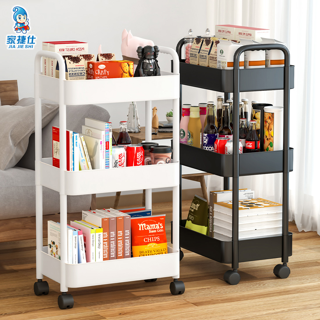 Bookshelf floor-to-ceiling rack bathroom removable cart desk book storage rack plastic storage rack