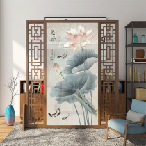 Screen partition living room New Chinese office mountain and water mobile building Tea building solid wood flower into the household