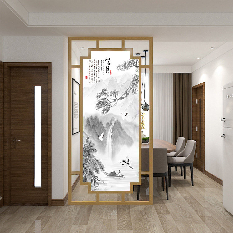 New Chinese-style screen partition living room office landscape mobile seat screen hotel feng shui solid wood flower and bird porch top sky