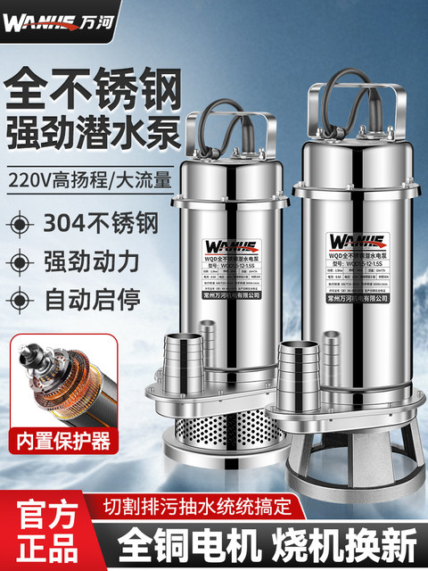 304 Stainless Steel Submersible Pump 220V Household Water Pump High Lift Corrosion-Resistant Chemical Sewage Pump Agricultural Irrigation