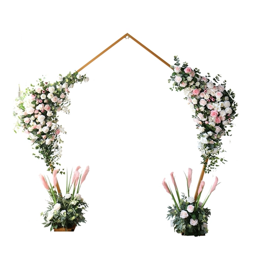 Свадебная арка цветочная дверь костюм розовый симуляция розовая полка пентагон свадебный аранжировка фотография фоновый треугольник цветок