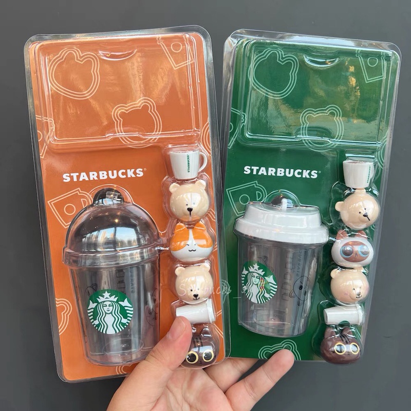 Starbucks Bear Cup Cute Companion Star Gift Pack Pendant Cute Stress Relief Corgi Plush Keychain ins Cute