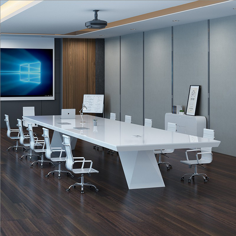 White paint conference table long table simple modern large and small rectangular negotiation table office table and chair combination
