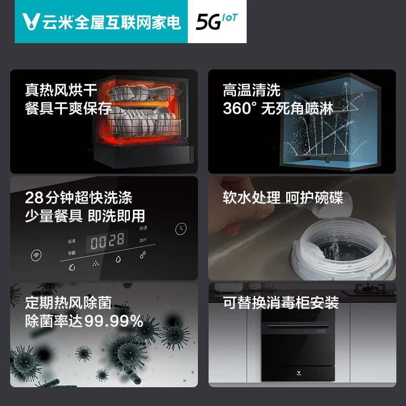 Yunmi VDW803 бытовая полностью автоматическая 8-местная посудомоечная машина встраиваемая с сушкой горячим воздухом все-в-одном Xiaomi большая емкость
