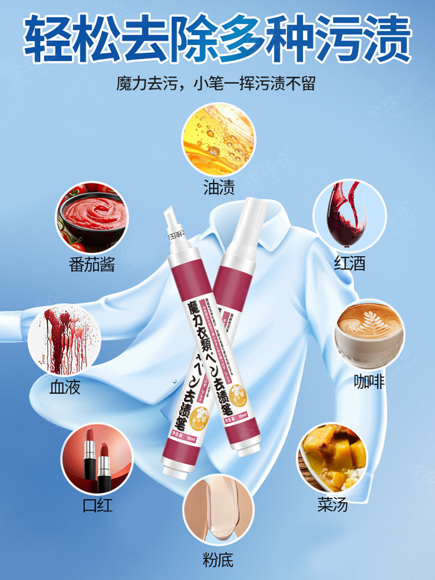 Stain Remover Pen for Clothes, No-Wash Cleaning, Portable, Instant Oil Stain Removal, White Clothes Cleaning Penetrant, On-The-Go Emergency Kit 1