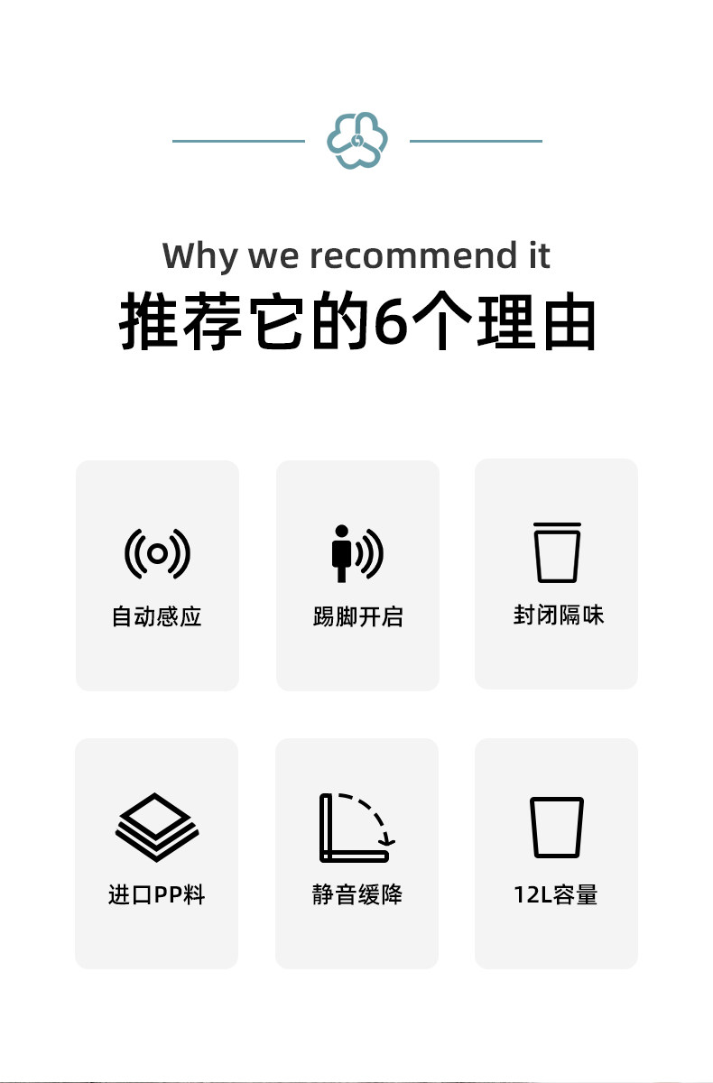 家用极简风格智能感应垃圾桶12L 图2