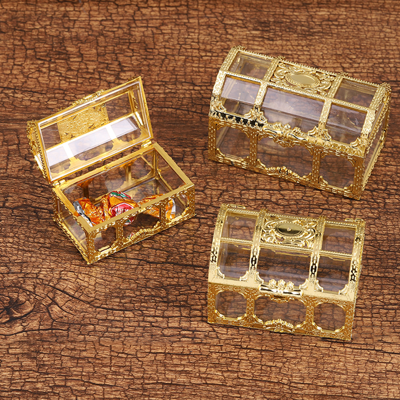 Mini Transparent Simulated Treasure Chest Wedding Candy Box Gold Sand Chocolate Food Packaging Box Wedding Candy Gift Box