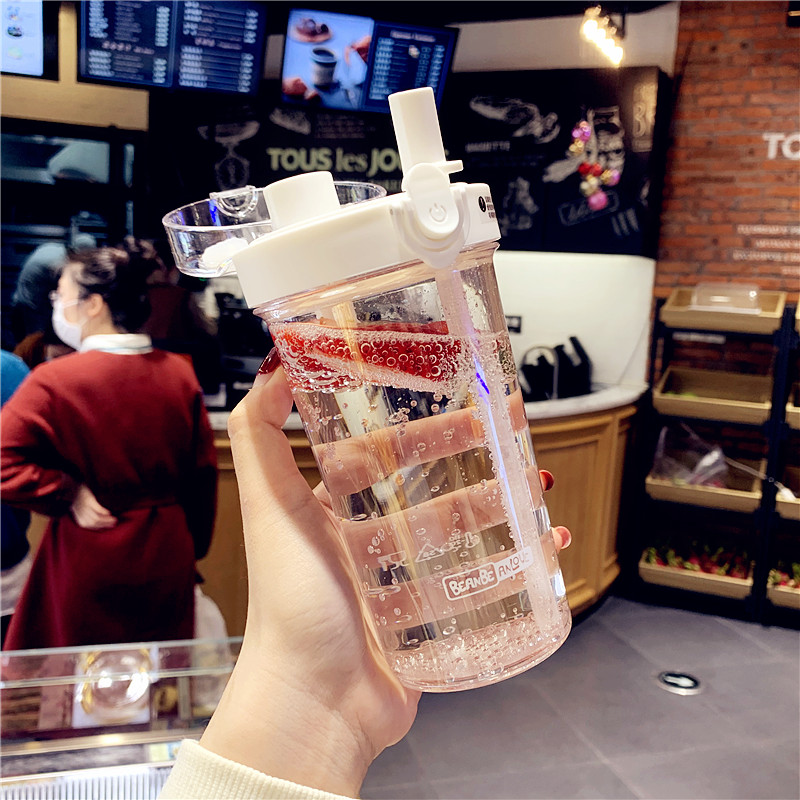 Adults fresh Mori double drink suction tube Cup male and female students couple simple Net Red large capacity portable plastic water Cup