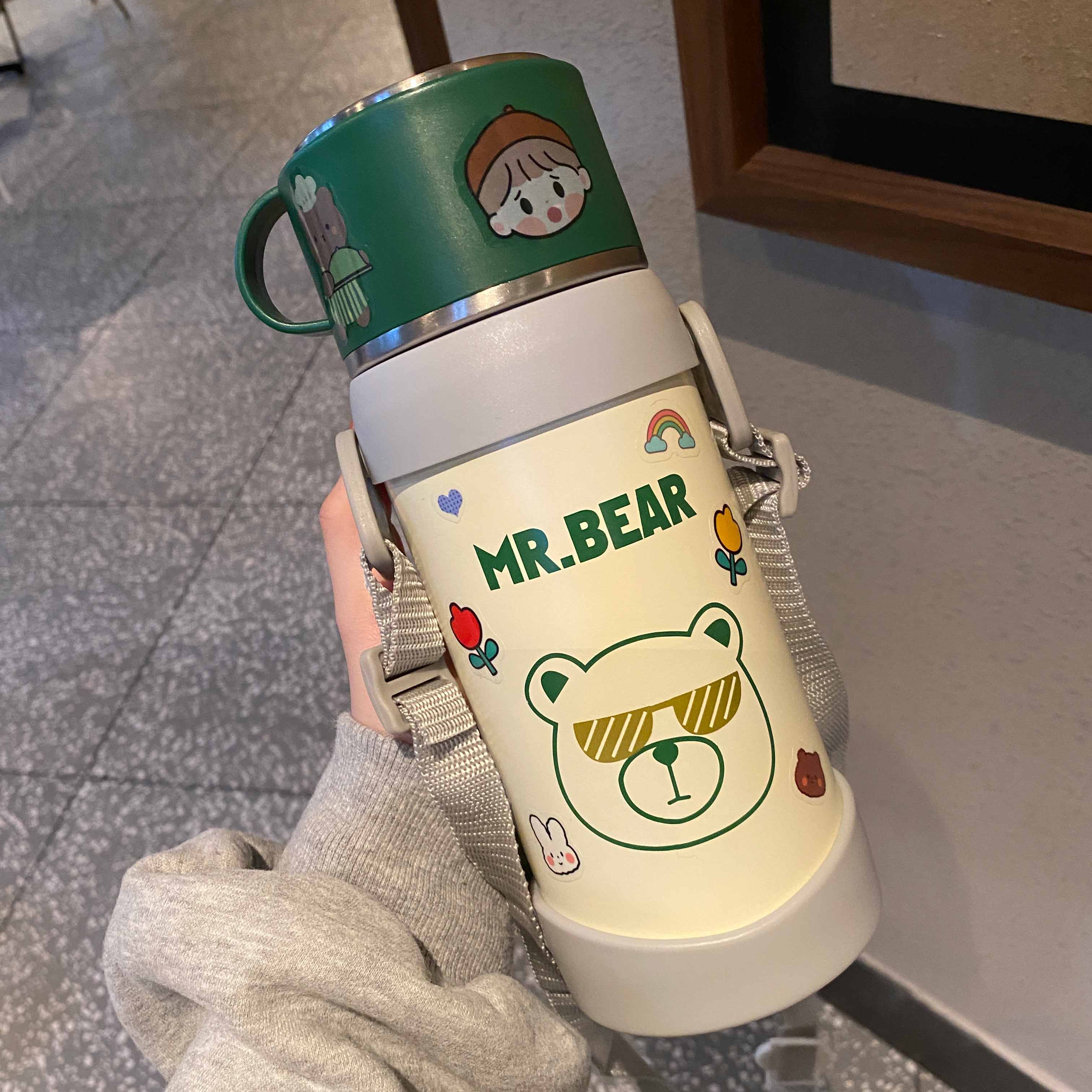 Thermos cup large capacity large cup children cute girl heart water cup simple and fresh Forest department student sports kettle