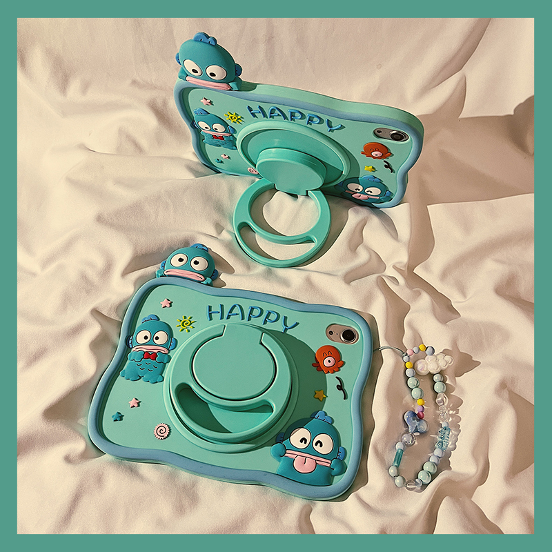 Funny Cartoon Blue Fish 360-Degree Rotating iPad 10 Protective Case 2022 New Model Suitable for Apple iPad 10 . 2inch Mini6 Tablet Air4/5 Silicone Soft Shell Pro Women's Model 9.7