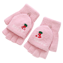 8 years old 10 years old 12 years old winter medium and large girls warm flip cover cute and fashionable thickened girls pink full-finger gloves