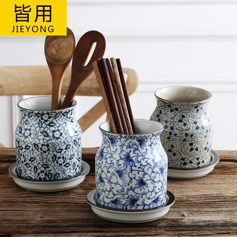 Japanese style household barrels of chopsticks chopsticks tube drop box to receive cage shelf ceramic knife and fork spoon, chopsticks