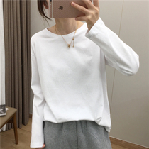 Round neck base shirt female 2021 Spring Summer New retro Joker simple white T-shirt loose long sleeve shirting top