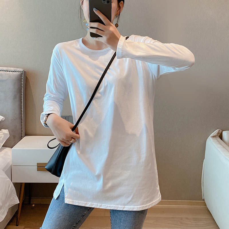 Split leggings women's spring summer 2022 new loose round neck mid-length version top plus plus plush thick long sleeves T-shirt