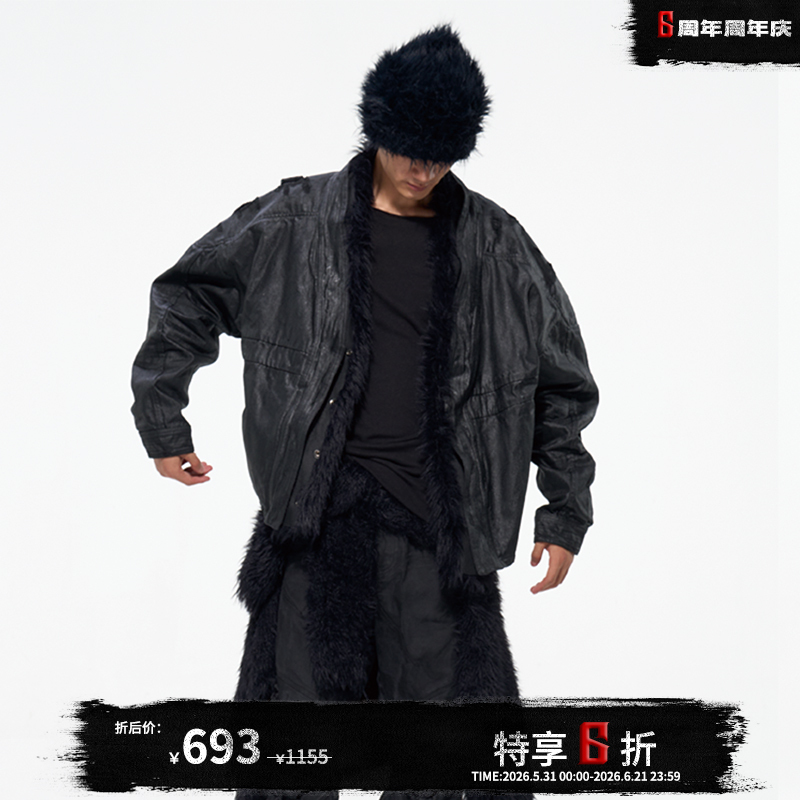 D5Ove【Savages】Polar Hunter Detachable Fur Collar Waxed Jacket