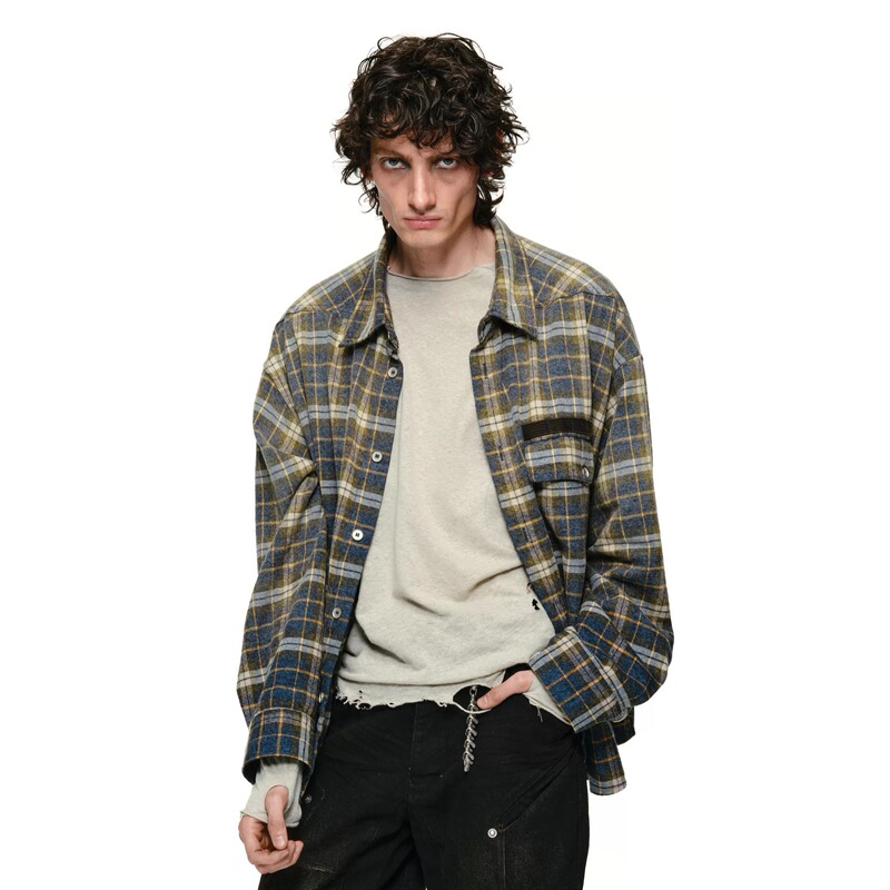 D5Ove「 # 507:3】Aurora Pure Cotton Gradient Faded Plaid Shirt