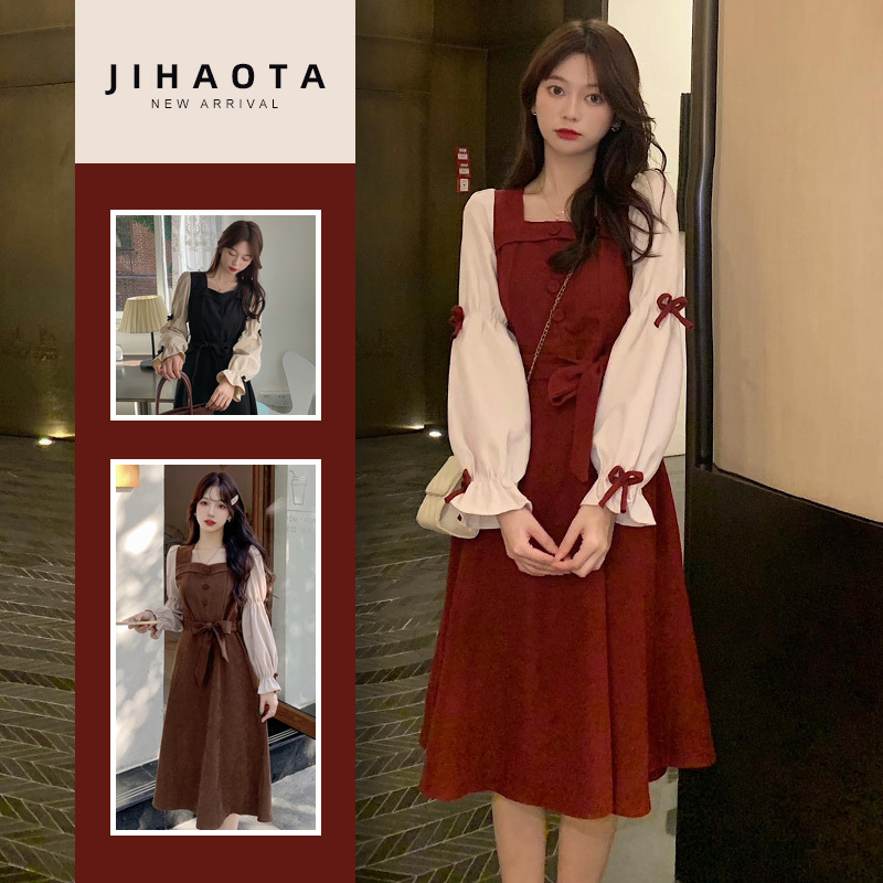 Red Nursing Dress for Spring and Autumn Outings, Stylish and Slimming French-Style Maternity Dress for Baby's Full Moon Banquet