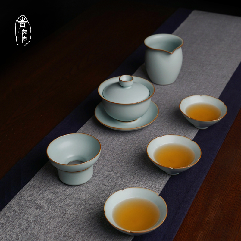 Yu kiln cover cup of tea cup Jingdezhen Kungfu tea set Ceramic household simple hand-made ceramic tea bowl box box