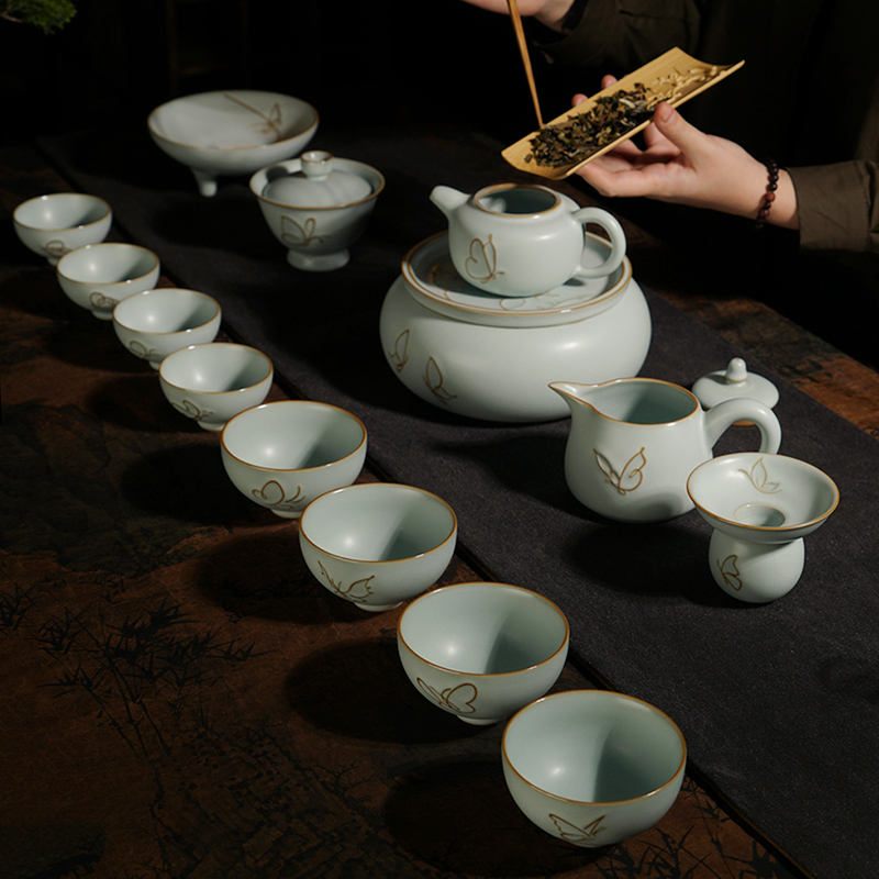 Green already your up kung fu tea set a suit of a complete set of Chinese style household ceramics gift boxes archaize porcelain of song dynasty ore glaze