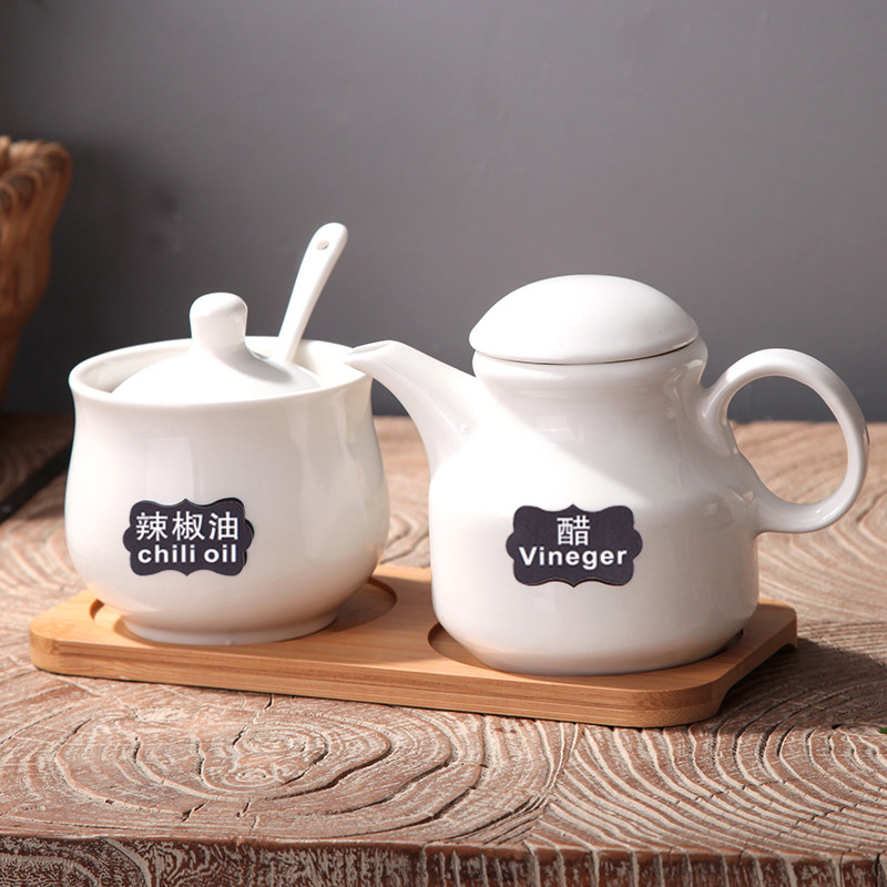 Day Style Restaurant Chili Jar Ceramic Salt Tank High Temperature Resistant Oil Splash Pepper Jars MSG Vinegar Jug Vinegar Bottle Label Suit-Taobao