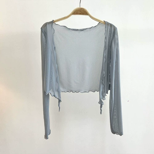 Трикотажный летний кардиган, тонкая сетчатая накидка, куртка, подходит с юбкой, защита от солнца, V-образный вырез