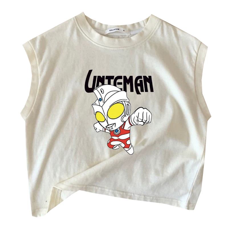 Ультра хлопковая детская Ultraman Тига, жилет, футболка, летняя одежда для мальчиков без рукавов, 100% хлопок, Супермен
