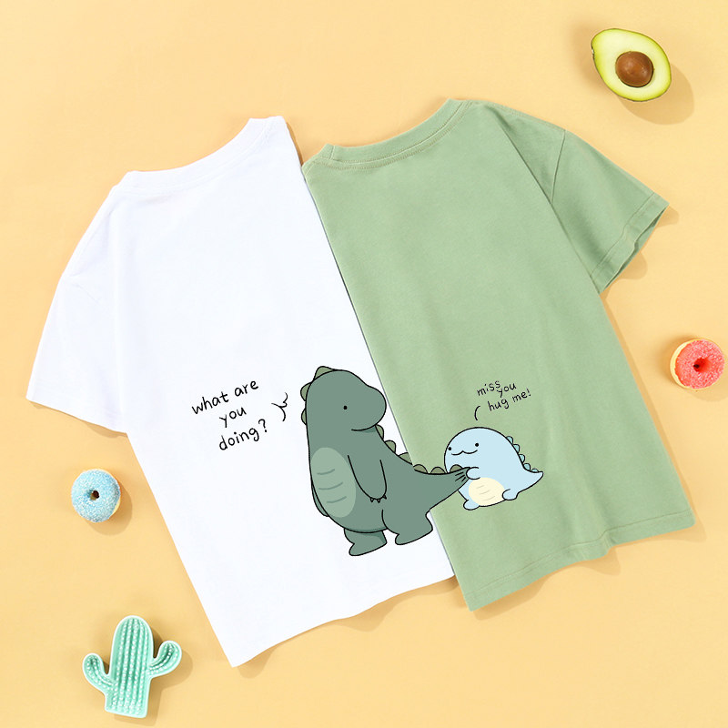 small dinosaur T-shirt child 2022 summer short sleeve boy girl pure cotton half sleeve loose tide thin white Korean version