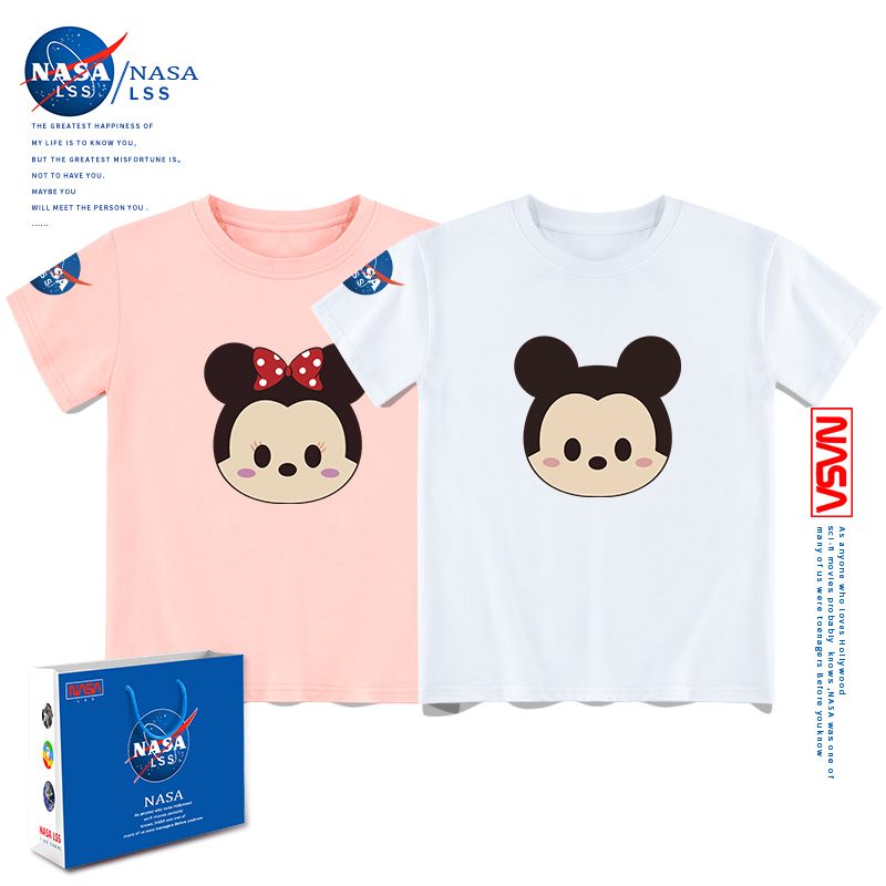 Mickey t-shirt children's summer tide Minnie boys and girls short-sleeved cotton white loose large size baby parent-child clothing