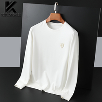 Round neck long sleeve T-shirt men Spring and Autumn new solid color printed base shirt interior wear autumn coat White autumn clothes tide