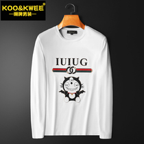 Spring and autumn slim fit for men t-shirt with undershirt length sleeves Slim Fit Silk Light Cotton Pure Cotton Cartoon Embroidered Tide and Tide Sign