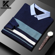 Spring and Autumn Sweater Shirt Collar Fake Two Mens Autumn Round Neck Shirt Loose Middle-aged Thin Knit Men
