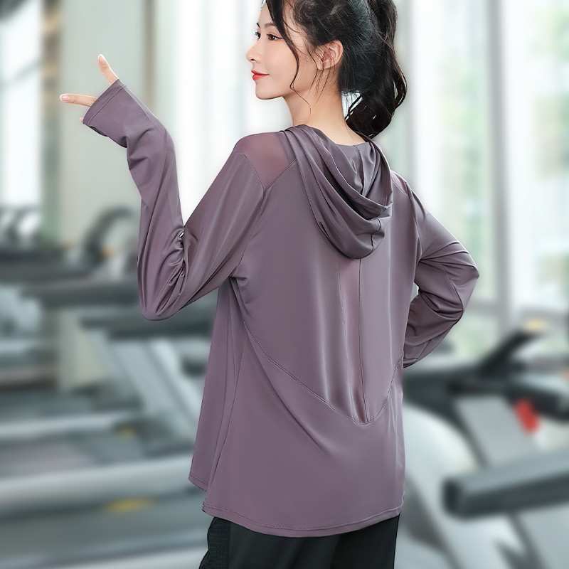 Large size yoga blouses woman fat mm loose sports fitness suit running suit with cap long sleeve hooded sweatshirt 200 catty