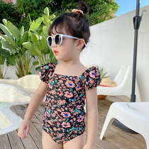  2021 new Korean ins girls swimsuit childrens swimsuit girl floral small middle child princess cute swimsuit