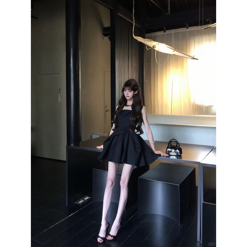 Exquisite Black Little Black Dress for Women, New Summer Style, Elegant Socialite Style, Rich Girl Miu Style Birthday Short Dress