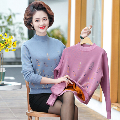 秋冬加绒中老年妈妈装毛衣打底针织衫女