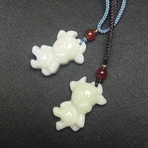 Xian specialty Lantian jade natural living jade floating green calf jade pendant zodiac cow pendant cow turns the world bag hanging key