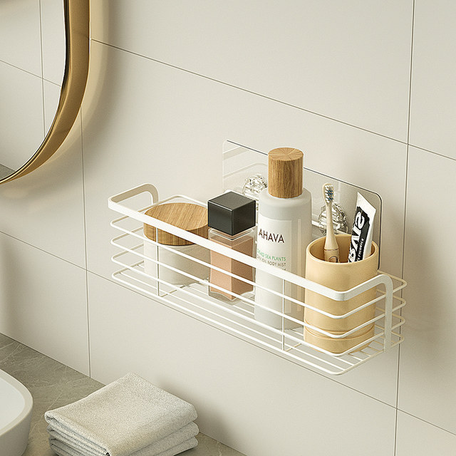 Japanese-style white high-end bathroom rack thickened stainless steel hole-free wall-mounted sink mirror storage rack