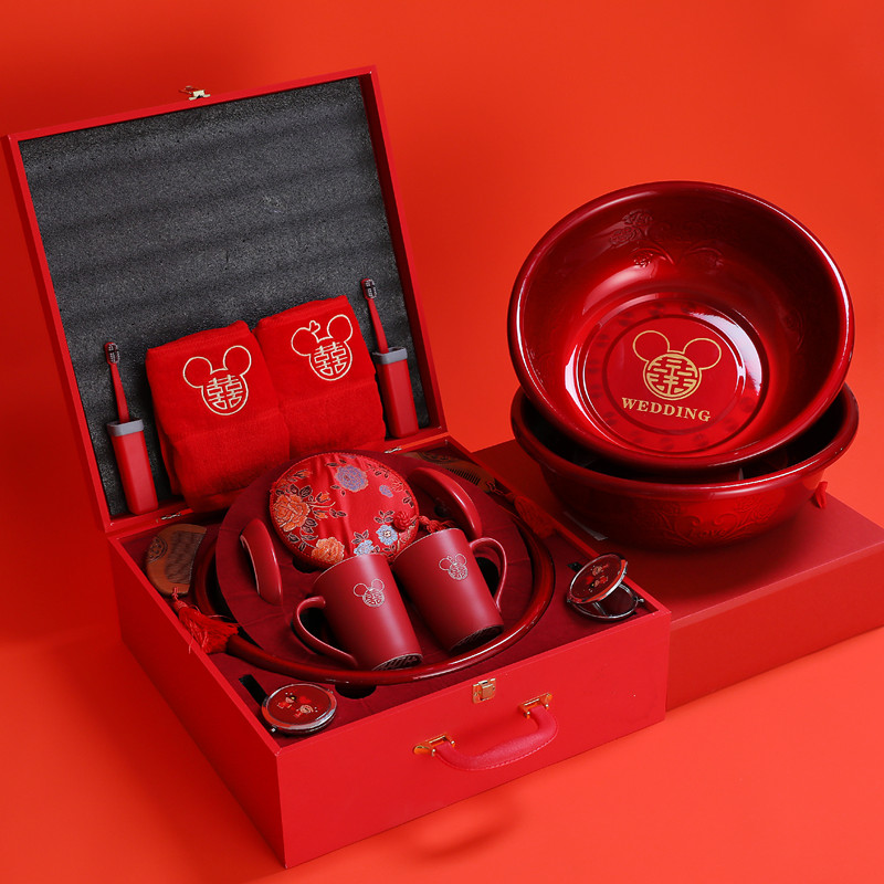 Wedding Escort Suit Happy Basin Red Pair Washbasin Suit Women's Bride Dowry Toiletries Wedding Wedding items Great All