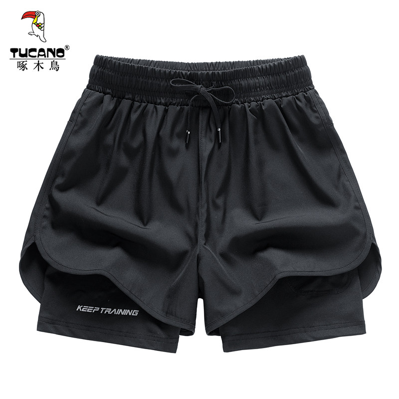 Быстросохнущие спортивные шорты из ледяного шелка Woodpecker, мужские летние шорты на подкладке с защитой от пустоты, тренировочные брюки для бега, фитнеса, трехточечные брюки для женщин